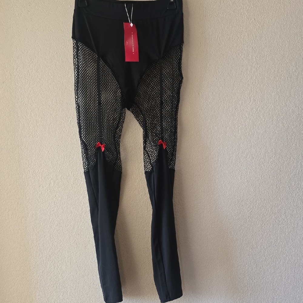 SHEIN Icon Black and Red High-Waist Mesh Leggings